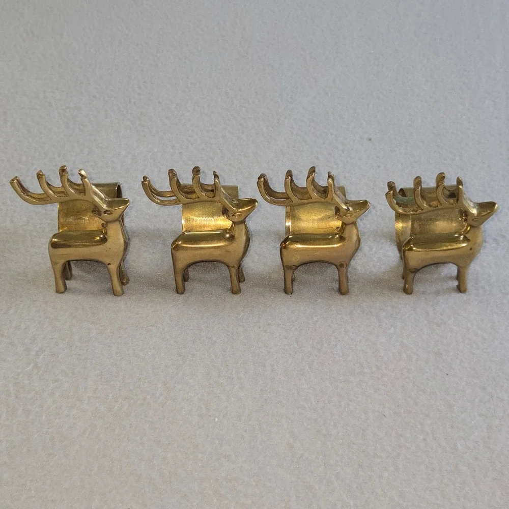 Unbranded Reindeer Napkin Rings Unisex OS Gold Brass Set of 4‎ Holiday Christmas